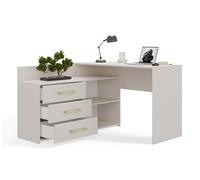 BDW Bureau d'angle droit, 3 tiroirs et 2 étagères, espace pour chambre d'adolescent et atelier, 120 x 76 x 50 cm (cachemire)