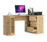 BDW Bureau d'angle Droit, 3 tiroirs et 4 étagères, Beaucoup de Place pour s'étendre, pour Les Chambres d'adolescents, Les Bureaux et Les ateliers, Table de Bureau, 155x77x90, chêne Artisan