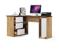 BDW Bureau d'angle Gauche, 3 tiroirs et 4 tablettes, Beaucoup de Place pour s'étendre, Bureaux et ateliers, Table d'ordinateur, Table de Travail, Table de Bureau, 155x77x100, chêne Craft/Blanc