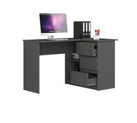 BDW Bureau d'angle Gris à Droite, 3 tiroirs à Droite et 2 étagères, Beaucoup de Place pour se déployer. Parfait pour Les Chambres d'adolescents, Les Bureaux et Les ateliers.