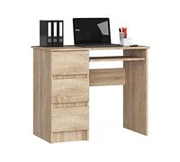 BDW Bureau d'ordinateur Chêne Sonoma avec 3 tiroirs à Gauche et Un tiroir Coulissant pour Le Clavier.