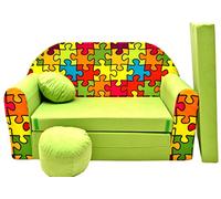 BDW Canapé-lit enfant avec pouf/coussin Coton Vert 168 x 98 x 60 cm
