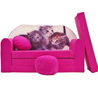BDW Canapé-lit pour enfant avec pouf/coussin en coton, rose, 168 x 98 x 60 cm