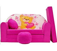BDW Canapé-lit pour enfant avec pouf/coussin en coton, rose, 168 x 98 x 60 cm