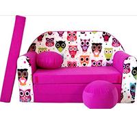 BDW Canapé-lit pour enfant avec pouf/coussin en coton, rose, 168 x 98 x 60 cm