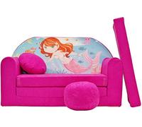 BDW Canapé-lit pour enfant avec pouf/coussin en coton, rose, 168 x 98 x 60 cm