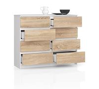 BDW Commode, 8 tiroirs, grand espace de rangement, penderie, couloir, armoire de salle de bain, commode, armoire multifonction. Dimensions : 120 x 99 x 40 cm (blanc - chêne Sonoma)