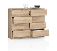 BDW Commode, 8 tiroirs, grand espace de rangement, penderie, couloir, salle de bain, commode, armoire multifonction, dimensions : 120 x 99 x 40 cm (chêne Sonoma)