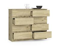 BDW Commode, 8 tiroirs, grand espace de rangement, penderie, couloir, salle de bain, commode, armoire multifonction, dimensions : 120 x 99 x 40 (chêne Artisan)