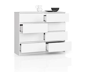 BDW Commode, 8 tiroirs, grand espace de rangement, penderie, couloir, salle de bain, commode, armoire multifonction, dimensions : 120 x 99 x 40 (blanc)