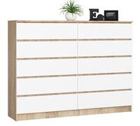 BDW - Commode à 10 tiroirs, Commode K160, Buffet, Meuble de Salon, Chambre à Coucher, Couloir, Armoire de Bureau, matériau Robuste et Design Moderne - 160 x 40 x 121 cm, Chêne Sonoma/Blanc