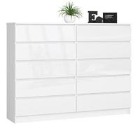 BDW - Commode à 10 tiroirs, Commode K160, Buffet, Meuble de Salon, Chambre à Coucher, Couloir, Armoire de Bureau, matériau Robuste et Design Moderne - 160 x 40 x 121 cm, Blanc Brillant