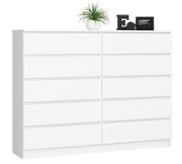 BDW - Commode à 10 tiroirs, Commode K160, Buffet, Meuble de Salon, Chambre à Coucher, Couloir, Armoire de Bureau, matériau Robuste et Design Moderne - 160 x 40 x 121 cm, Blanc