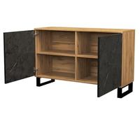 BDW - Commode à 2 portes - 120 cm de large, 88 cm de haut - Armoire en chêne artisanal/pierre noire, buffet, multi-usage, armoire à chaussures, commode, armoire de classement - Salon, chambre à