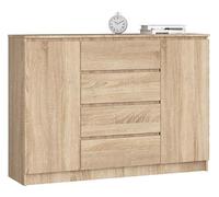 BDW - Commode à 4 tiroirs, Commode K140, Buffet à 2 Portes, Meuble de Salon, Chambre à Coucher, Couloir, Armoire de Bureau, matériau Robuste - 139x40x99 cm, Chêne Sonoma