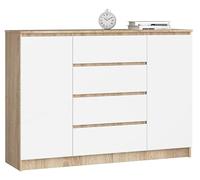 BDW - Commode à 4 tiroirs, Commode K140, Buffet à 2 Portes, Meuble de Salon, Chambre à Coucher, Couloir, Armoire de Bureau, matériau Robuste - 139x40x99 cm, Chêne Sonoma/Blanc