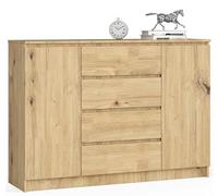 BDW - Commode à 4 tiroirs, Commode K140, Buffet à 2 Portes, Meuble de Salon, Chambre à Coucher, Couloir, Armoire de Bureau, matériau Robuste - 139x40x99 cm, Chêne Artisan