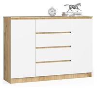 BDW - Commode à 4 tiroirs, Commode K140, Buffet à 2 Portes, Meuble de Salon, Chambre à Coucher, Couloir, Armoire de Bureau, matériau Robuste - 139x40x99 cm, Chêne Artisan/Blanc