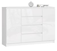BDW - Commode à 4 tiroirs, Commode K140, Buffet à 2 Portes, Meuble de Salon, Chambre à Coucher, Couloir, Armoire de Bureau, matériau Robuste - 139x40x99 cm, Blanc Brillant