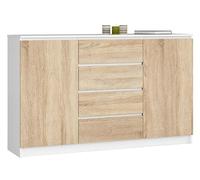 BDW - Commode à 4 tiroirs, Commode K160, Buffet à 2 Portes, Meuble de Salon, Chambre à Coucher, Couloir, Armoire de Bureau, matériau Robuste - 160x40x99 cm, Blanc/Chêne Sonoma