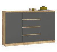BDW - Commode à 4 tiroirs, Commode K160, Buffet à 2 Portes, Meuble de Salon, Chambre à Coucher, Couloir, Armoire de Bureau, matériau Robuste - 160x40x99 cm, Chêne Artisan/Gris