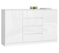 BDW - Commode à 4 tiroirs, Commode K160, Buffet à 2 Portes, Meuble de Salon, Chambre à Coucher, Couloir, Armoire de Bureau, matériau Robuste - 160x40x99 cm, Blanc Brillant