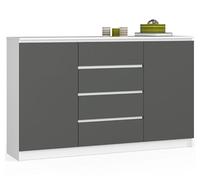 BDW - Commode à 4 tiroirs, Commode K160, Buffet à 2 Portes, Meuble de Salon, Chambre à Coucher, Couloir, Armoire de Bureau, matériau Robuste - 160x40x99 cm, Blanc/Gris