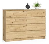 BDW - Commode à 8 tiroirs, Commode K140, Buffet, Meuble de Salon, Chambre à Coucher, Couloir, Armoire de Bureau, matériau Robuste et Design Moderne - 138x40x99 cm, Chêne Artisan
