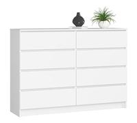 BDW - Commode à 8 tiroirs, Commode K140, Buffet, Meuble de Salon, Chambre à Coucher, Couloir, Armoire de Bureau, matériau Robuste et Design Moderne - 138x40x99 cm, Blanc