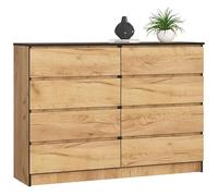 BDW - Commode à 8 tiroirs, Commode K140, Buffet, Meuble de Salon, Chambre à Coucher, Couloir, Armoire de Bureau, matériau Robuste et Design Moderne - 138x40x99 cm, Chêne Craft