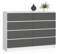 BDW - Commode à 8 tiroirs, Commode K140, Buffet, Meuble de Salon, Chambre à Coucher, Couloir, Armoire de Bureau, matériau Robuste et Design Moderne - 138x40x99 cm, Blanc/Gris