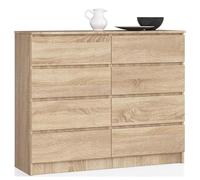 BDW - Commode à 8 tiroirs, Commode K140, Buffet, Meuble de Salon, Chambre à Coucher, Couloir, Armoire de Bureau, matériau Robuste et Design Moderne - 138x40x99 cm, Chêne Sonoma