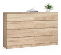 BDW - Commode à 8 tiroirs, Commode K160, Buffet, Meuble de Salon, Chambre à Coucher, Couloir, Armoire de Bureau, matériau Robuste et Design Moderne - 160x40x99 cm, Chêne Sonoma