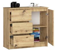 BDW - Commode avec 3 Tiroirs et 1 Porte - 80cm de Large, 77cm de Haut - Meuble, Buffet, Multi-Usages, Meuble À Chaussures, Commode, Classeur - Salon, Chambre, Couloir - Chêne Artisan