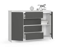 BDW Commode avec 4 tiroirs et 2 Portes, Buffet, Meuble Multifonction, Salon, Salle à Manger, 138 x 99 x 40 cm, Plusieurs Couleurs (Blanc/Gris)