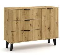 BDW - Commode avec Tiroirs - Buffet Scandinave pour Salon - 110 cm de Large, 81,5 cm de Haut - pour Chambre à Coucher, d’Enfant, d’Ado - en Panneau de Particules Mélaminé - Chêne Artisan
