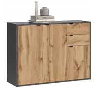 BDW - Commode avec Tiroirs et Étagères - Meuble de Rangement pour Salon - Idéale pour Armoire Chambre Enfant ou Placard Chambre - en Panneau Laminé - 111x35x80cm, Leo Graphite/Chêne Wotan