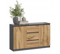 BDW - Commode avec Tiroirs - Largeur 120 cm, Hauteur 97 cm - Armoire Chambre, Armoire Chambre Enfant, Dressing Adulte ou Placard Chambre - en Panneau Laminé - Coco - Graphite/Chêne Wotan 2D3SZ