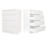 BDW - Commode Blanche avec 4 tiroirs - Meuble de Rangement pour Salon - L : 60 cm, H : 95 cm - Armoire Chambre Enfant, ou Placard Chambre - en Panneau Laminé - Coco