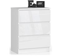 BDW Commode Brillante K60 avec 3 Tiroirs pour Chambre à Coucher, Salon, Salle de Bain, Bureau - Design Moderne - Meuble de Rangement Beaucoup d'Espace - 60 x 77 x 40 cm - Blanc