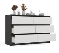 BDW - Commode MALWA M6 120 Anthracite/Chêne Artisan - 6 Tiroirs - 120 cm - pour Salon, Chambre ou Bureau - Design Sobre et Minimaliste