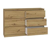 BDW - Commode MALWA M6 120 Chêne Artisan - 6 Tiroirs - 120 cm - pour Salon, Chambre ou Bureau - Design Sobre et Minimaliste