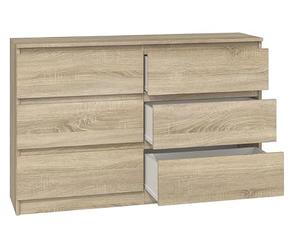 BDW - Commode MALWA M6 120 Chêne Sonoma - 6 Tiroirs - 120 cm - pour Salon, Chambre ou Bureau - Design Sobre et Minimaliste