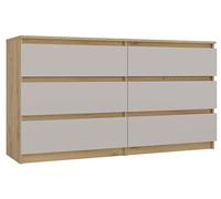BDW - Commode MALWA M6 140 Anthracite/Chêne Artisan - 6 Tiroirs - 120 cm - pour Salon, Chambre ou Bureau - Design Sobre et Minimaliste