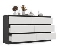 BDW - Commode MALWA M6 140 Anthracite/Chêne Artisan - 6 Tiroirs - 120 cm - pour Salon, Chambre ou Bureau - Design Sobre et Minimaliste