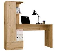 BDW Cosmo Bureau avec étagères, 143 cm de Large, 140 cm de Haut, 50 cm de Profondeur, étagère intégrée avec Porte, tiroir, Chambre d'enfant, Bureau, Adolescent, chêne Artisan