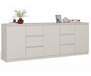 BDW Costa - Meuble de Rangement Moderne - Commode 3 Portes et 6 Tiroirs sans Poignées - pour Salon, Chambre ou Chambre d’Enfant - 200x40x75cm Cachemire
