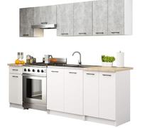 BDW - Cuisine Complète - Ensemble de Meubles de Cuisine sans Appareils électroménagers - Mini-Cuisine 240 cm de Large - 240x203x46 cm - Meubles de Cuisine Béton/Blanc