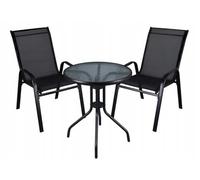 BDW Ensemble de meubles de balcon - Table ronde en verre 60 x 70 cm avec 2 chaises en textilène - Pour balcon, terrasse, terrain - Noir