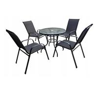 BDW Ensemble de meubles de jardin avec table en verre de 80 cm et 4 chaises, noir, pour balcon et terrasse